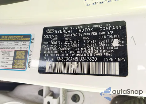 2017 Hyundai Tucson Se из США, поврежденный, VIN KM8J3CA48HU347820